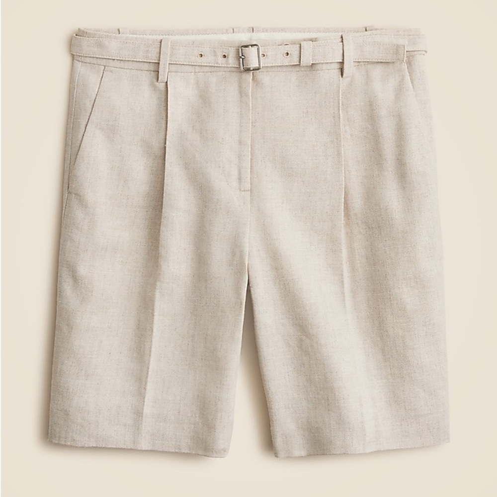 NWT J.Crew Pleated 9" trouser short in stretch linen blend Flax Ivory Size 0